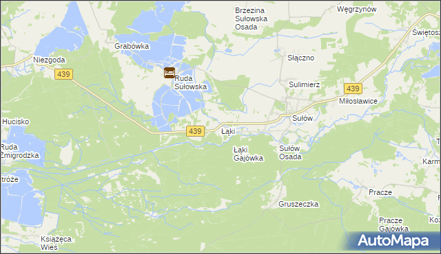 mapa Łąki gmina Milicz, Łąki gmina Milicz na mapie Targeo
