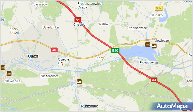 mapa Łany gmina Rudziniec, Łany gmina Rudziniec na mapie Targeo