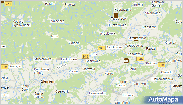 mapa Las gmina Ślemień, Las gmina Ślemień na mapie Targeo
