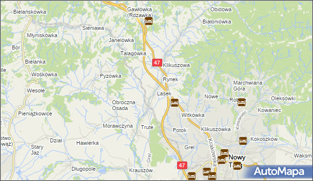 mapa Lasek gmina Nowy Targ, Lasek gmina Nowy Targ na mapie Targeo