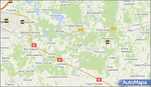 mapa Lasek gmina Żabia Wola, Lasek gmina Żabia Wola na mapie Targeo