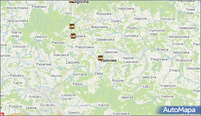 mapa Laskowa powiat limanowski, Laskowa powiat limanowski na mapie Targeo