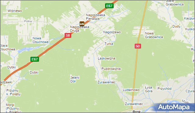 mapa Laskowizna gmina Brok, Laskowizna gmina Brok na mapie Targeo