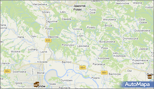 mapa Laskówka gmina Dynów, Laskówka gmina Dynów na mapie Targeo