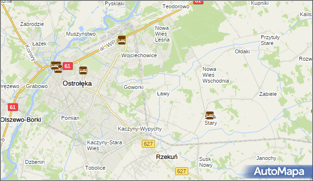 mapa Ławy gmina Rzekuń, Ławy gmina Rzekuń na mapie Targeo