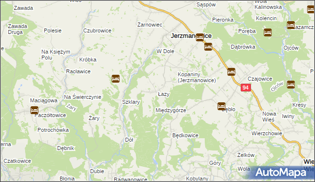 mapa Łazy gmina Jerzmanowice-Przeginia, Łazy gmina Jerzmanowice-Przeginia na mapie Targeo