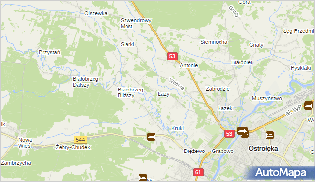 mapa Łazy gmina Olszewo-Borki, Łazy gmina Olszewo-Borki na mapie Targeo