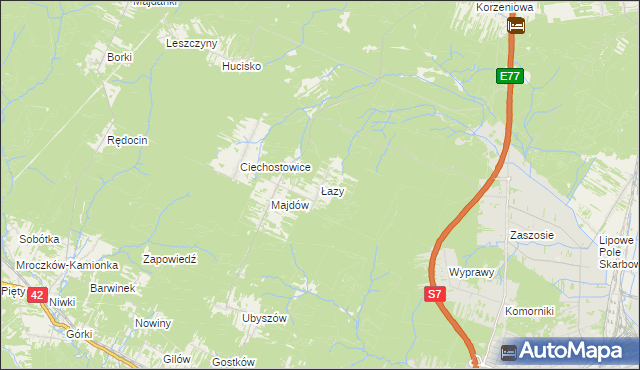 mapa Łazy gmina Szydłowiec, Łazy gmina Szydłowiec na mapie Targeo