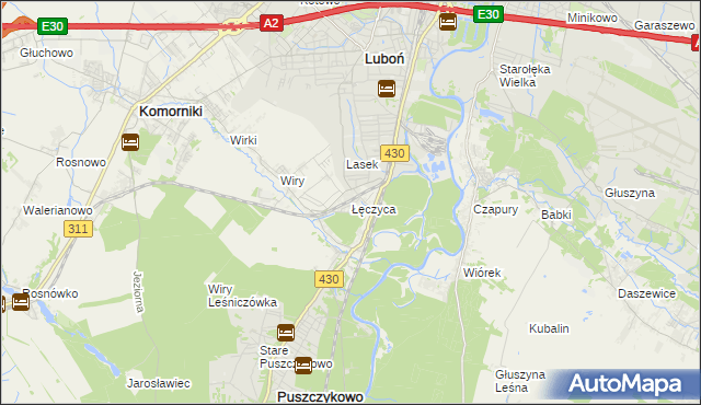 mapa Łęczyca gmina Komorniki, Łęczyca gmina Komorniki na mapie Targeo