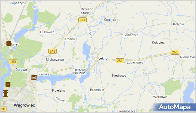 mapa Łekno gmina Wągrowiec, Łekno gmina Wągrowiec na mapie Targeo