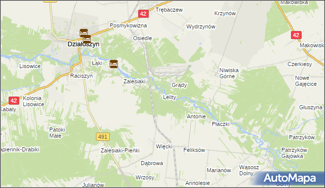 mapa Lelity gmina Popów, Lelity gmina Popów na mapie Targeo