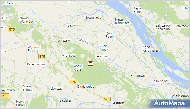 mapa Leonów gmina Słubice, Leonów gmina Słubice na mapie Targeo