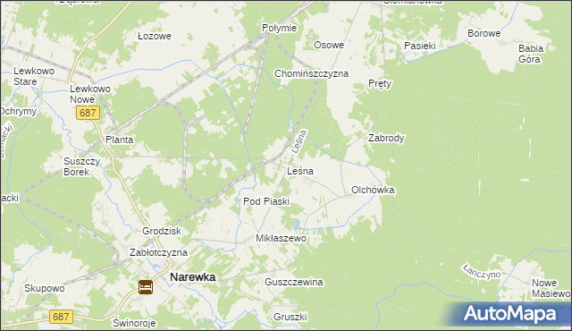 mapa Leśna gmina Narewka, Leśna gmina Narewka na mapie Targeo