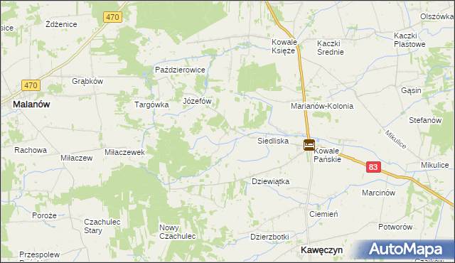 mapa Leśnictwo gmina Kawęczyn, Leśnictwo gmina Kawęczyn na mapie Targeo