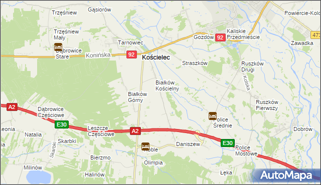 mapa Leszcze gmina Kościelec, Leszcze gmina Kościelec na mapie Targeo