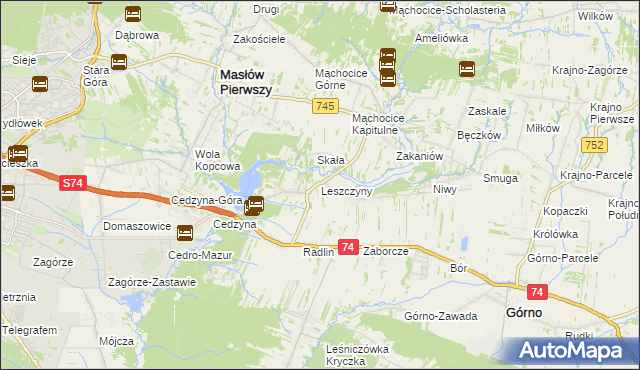 mapa Leszczyny gmina Górno, Leszczyny gmina Górno na mapie Targeo