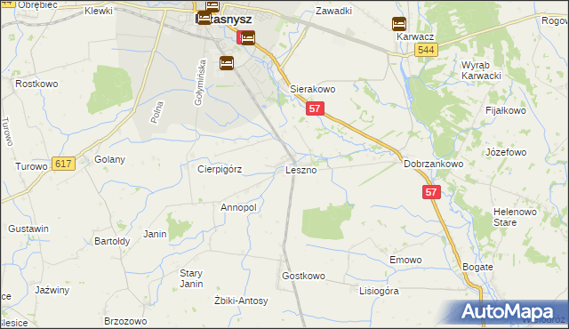 mapa Leszno gmina Przasnysz, Leszno gmina Przasnysz na mapie Targeo