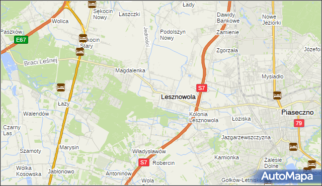 mapa Lesznowola powiat piaseczyński, Lesznowola powiat piaseczyński na mapie Targeo