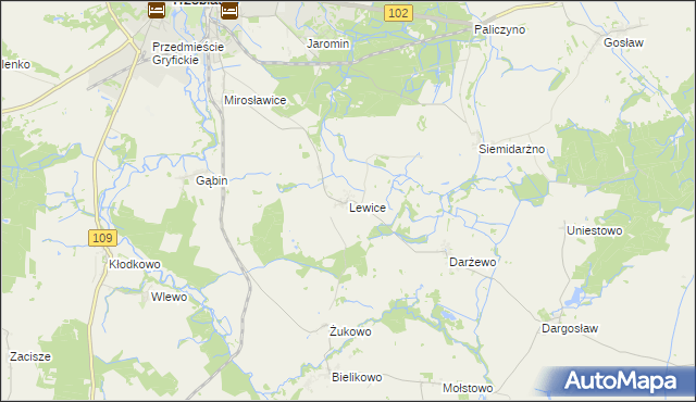 mapa Lewice gmina Trzebiatów, Lewice gmina Trzebiatów na mapie Targeo
