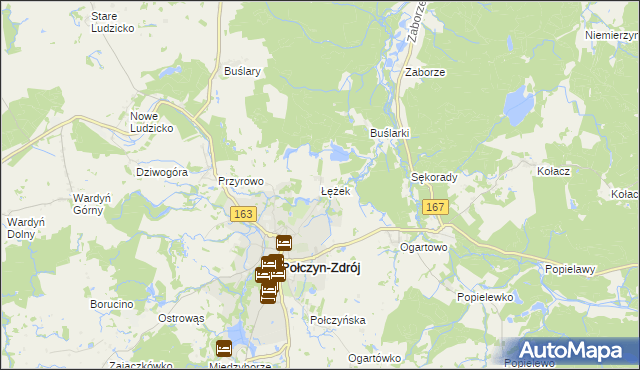 mapa Łężek gmina Połczyn-Zdrój, Łężek gmina Połczyn-Zdrój na mapie Targeo