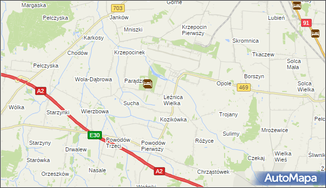 mapa Leźnica Wielka, Leźnica Wielka na mapie Targeo