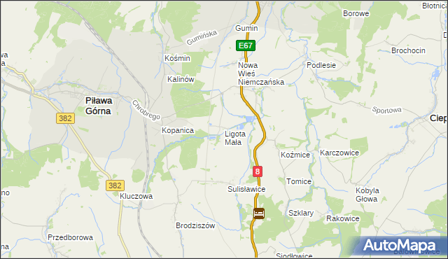 mapa Ligota Mała gmina Niemcza, Ligota Mała gmina Niemcza na mapie Targeo