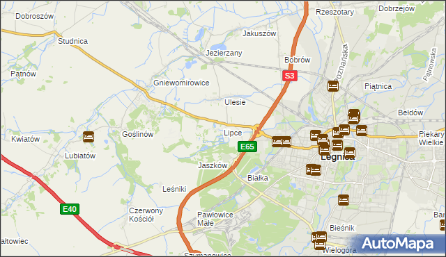 mapa Lipce gmina Miłkowice, Lipce gmina Miłkowice na mapie Targeo