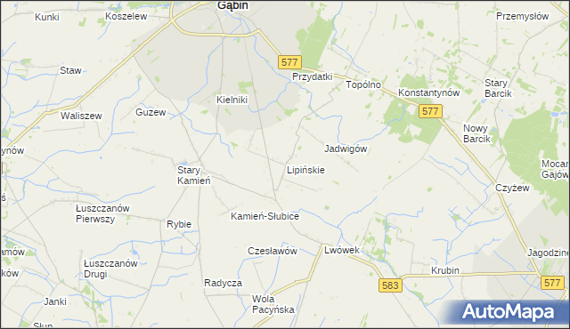 mapa Lipińskie gmina Gąbin, Lipińskie gmina Gąbin na mapie Targeo