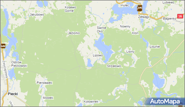 mapa Lipowo gmina Piecki, Lipowo gmina Piecki na mapie Targeo