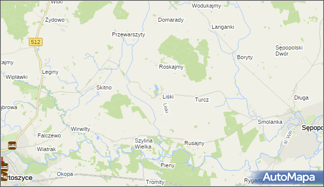 mapa Liski gmina Sępopol, Liski gmina Sępopol na mapie Targeo