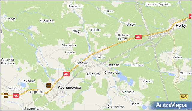 mapa Lisów gmina Herby, Lisów gmina Herby na mapie Targeo