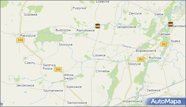 mapa Lisowice gmina Kostomłoty, Lisowice gmina Kostomłoty na mapie Targeo