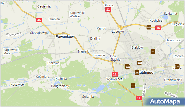mapa Lisowice gmina Pawonków, Lisowice gmina Pawonków na mapie Targeo