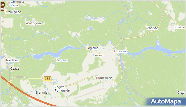 mapa Lisowo gmina Manowo, Lisowo gmina Manowo na mapie Targeo
