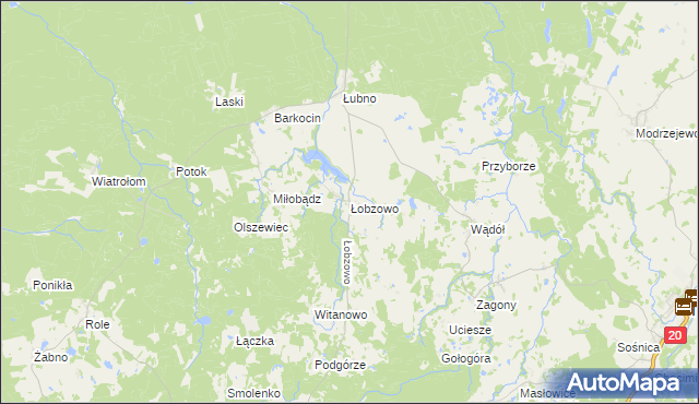 mapa Łobzowo gmina Kołczygłowy, Łobzowo gmina Kołczygłowy na mapie Targeo