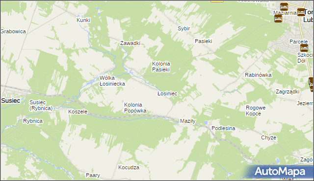 mapa Łosiniec gmina Susiec, Łosiniec gmina Susiec na mapie Targeo