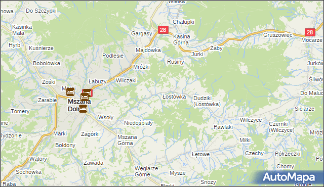 mapa Łostówka, Łostówka na mapie Targeo