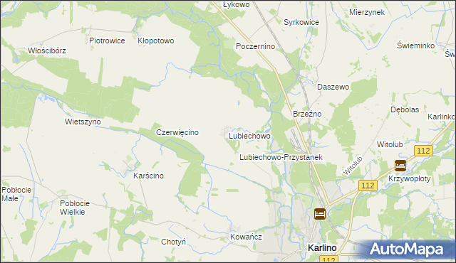 mapa Lubiechowo gmina Karlino, Lubiechowo gmina Karlino na mapie Targeo