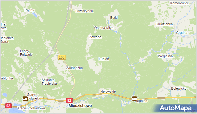 mapa Lubień gmina Miedzichowo, Lubień gmina Miedzichowo na mapie Targeo