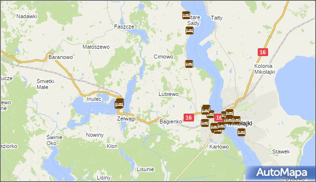 mapa Lubiewo gmina Mikołajki, Lubiewo gmina Mikołajki na mapie Targeo