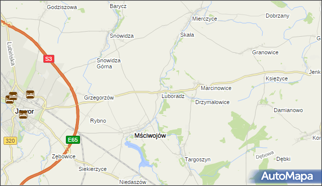 mapa Luboradz gmina Mściwojów, Luboradz gmina Mściwojów na mapie Targeo