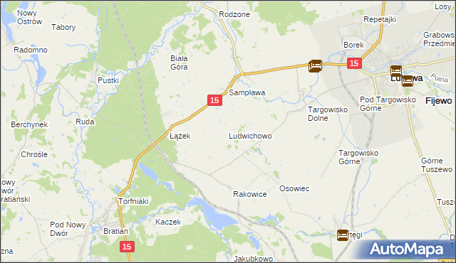 mapa Ludwichowo gmina Lubawa, Ludwichowo gmina Lubawa na mapie Targeo