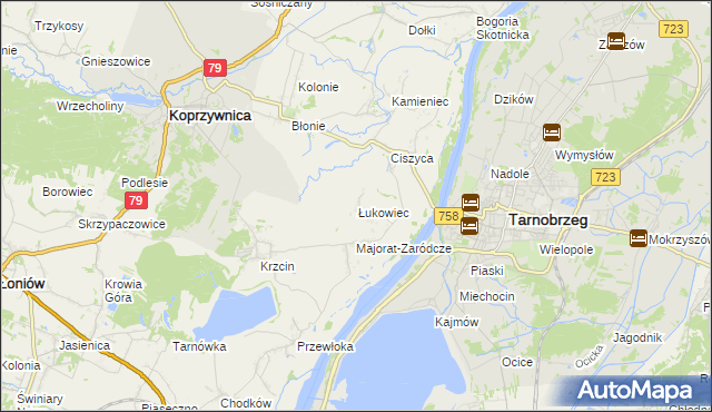 mapa Łukowiec gmina Koprzywnica, Łukowiec gmina Koprzywnica na mapie Targeo