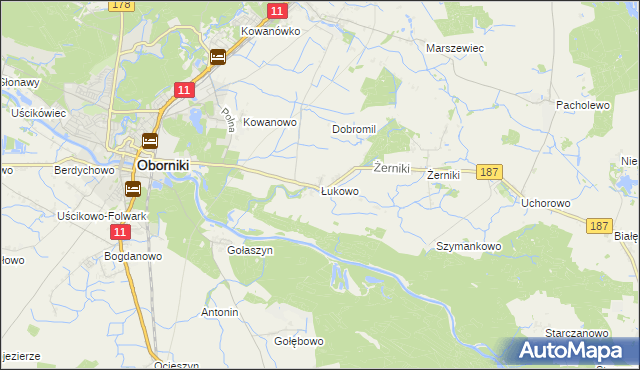 mapa Łukowo gmina Oborniki, Łukowo gmina Oborniki na mapie Targeo