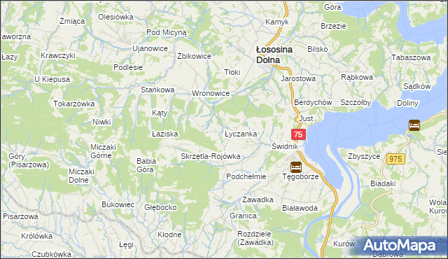 mapa Łyczanka gmina Łososina Dolna, Łyczanka gmina Łososina Dolna na mapie Targeo