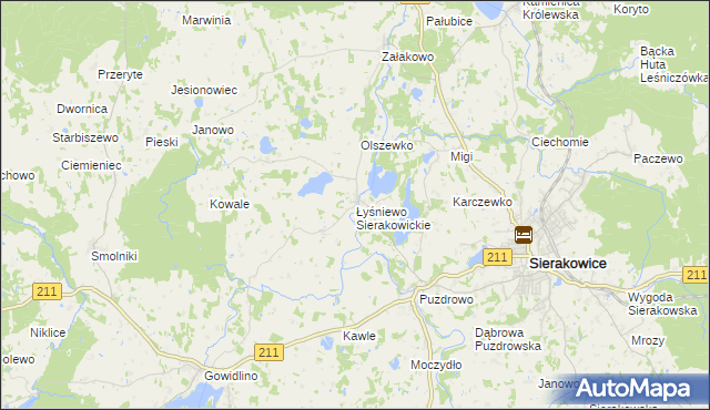 mapa Łyśniewo Sierakowickie, Łyśniewo Sierakowickie na mapie Targeo