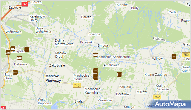 mapa Mąchocice-Scholasteria, Mąchocice-Scholasteria na mapie Targeo