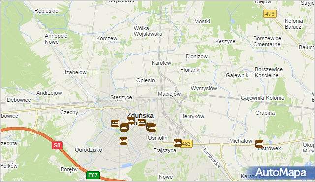 mapa Maciejów gmina Zduńska Wola, Maciejów gmina Zduńska Wola na mapie Targeo