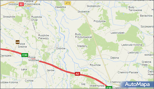 mapa Majdany gmina Dąbie, Majdany gmina Dąbie na mapie Targeo