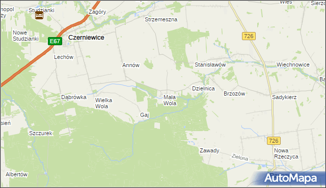 mapa Mała Wola gmina Czerniewice, Mała Wola gmina Czerniewice na mapie Targeo